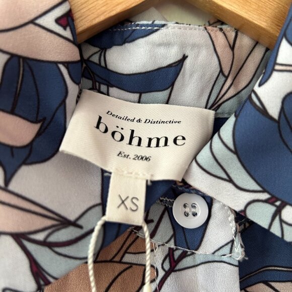 Bohme Quincey Button Down Womens XS Blue Floral Collared Button Front NWOT Boho - Picture 5 of 8